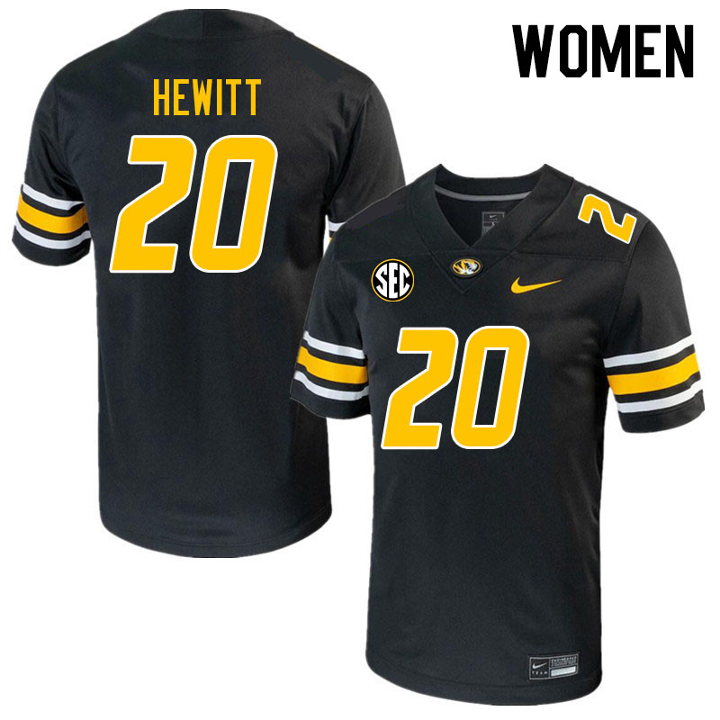 Women #20 LJ Hewitt Missouri Tigers College 2023 Football Stitched Jerseys Sale-Black